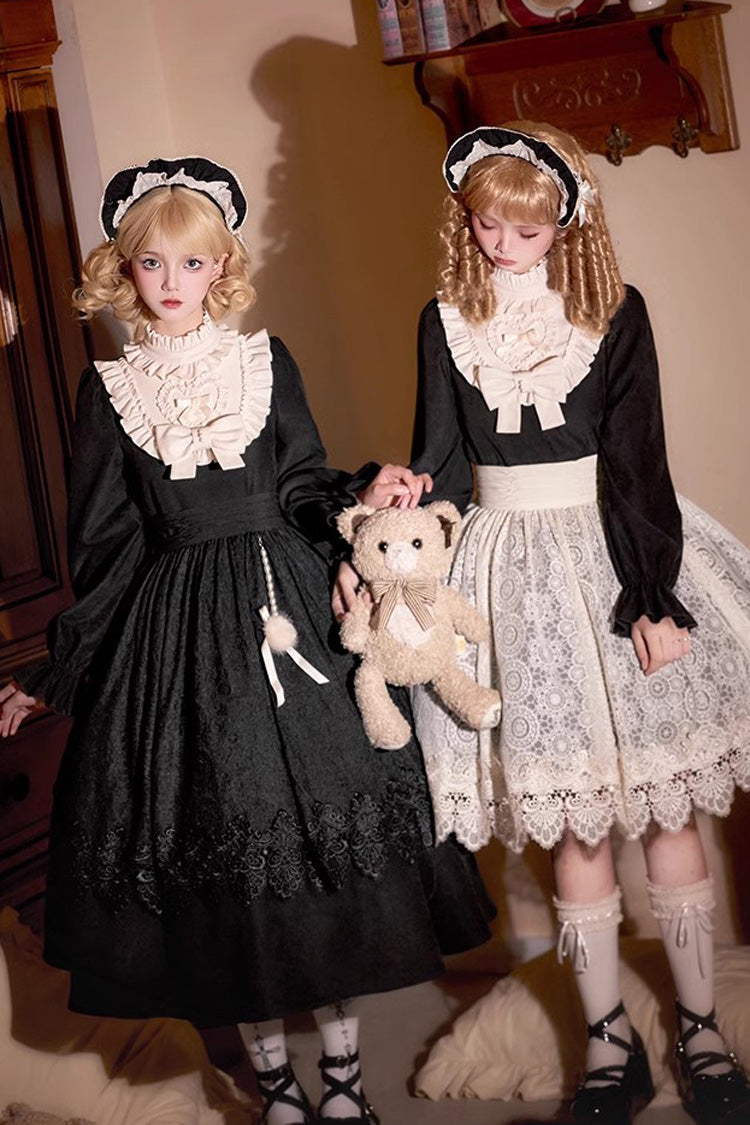 Black Long Sleeve Bow Lace Vintage Dress - Twilight Choir