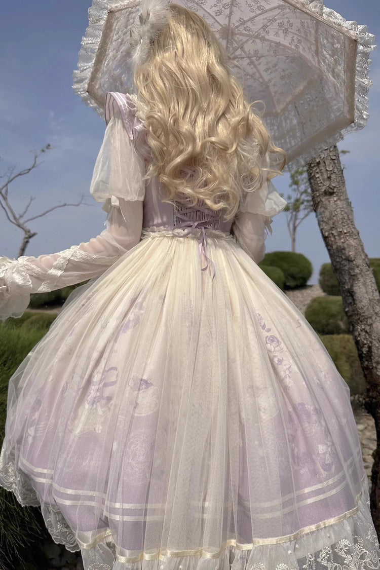 Ballet Rabbit Print JSK Dress with Doll Design, Sweet Lolita