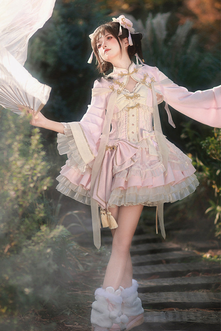 Blush White Pear Fantasy Multi-Layer Ruffle Lace Sweet Oriental Princess Jumper Dress