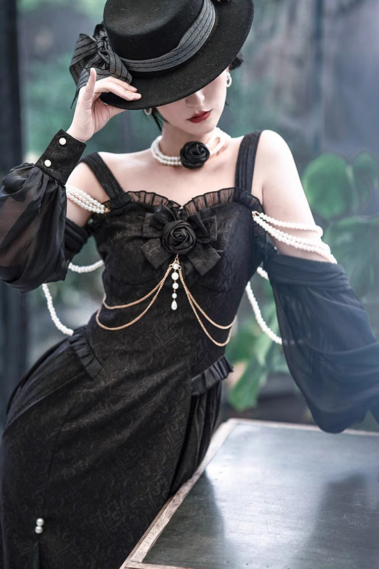 Sleeveless Jacquard Lace Fishtail JSK in Black
