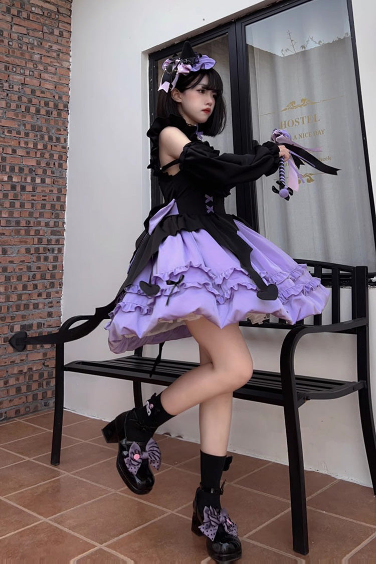Lavender Starry Night Witch Multi-Layer Ruffled Jumper Dress