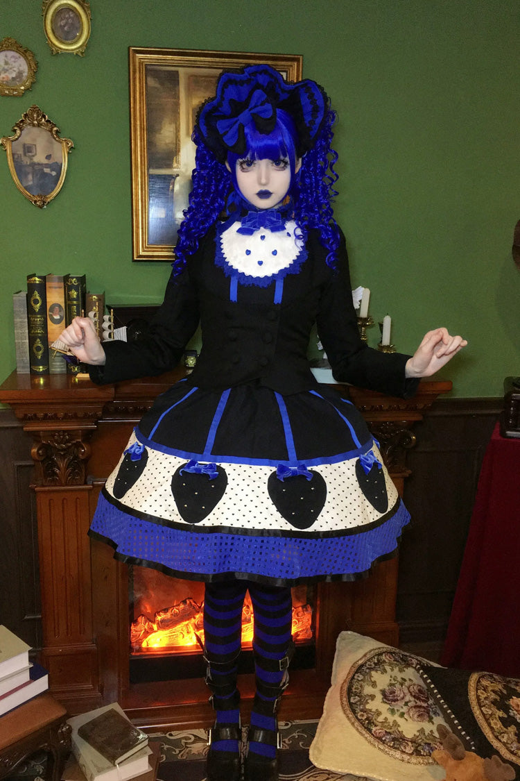 Sweet Lolita Dress with Stand Collar and Bow - Miss Peculiar Strawberry, 2 Shades