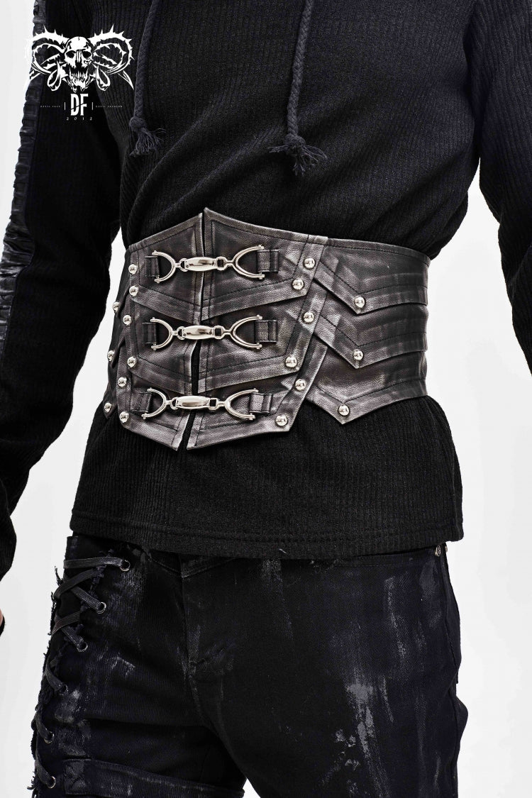 Men's Punk Faux Leather Belt with Lace-Up Detail