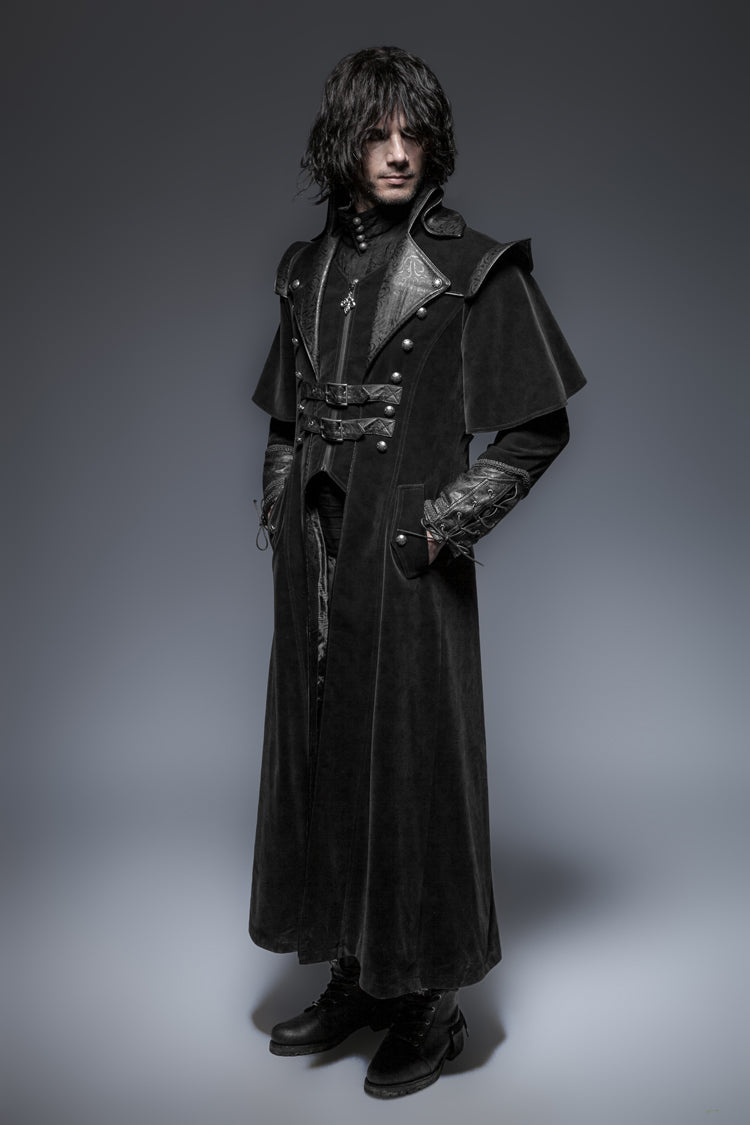 Void Steampunk Overcoat with Metal Buckles and Stand Collar
