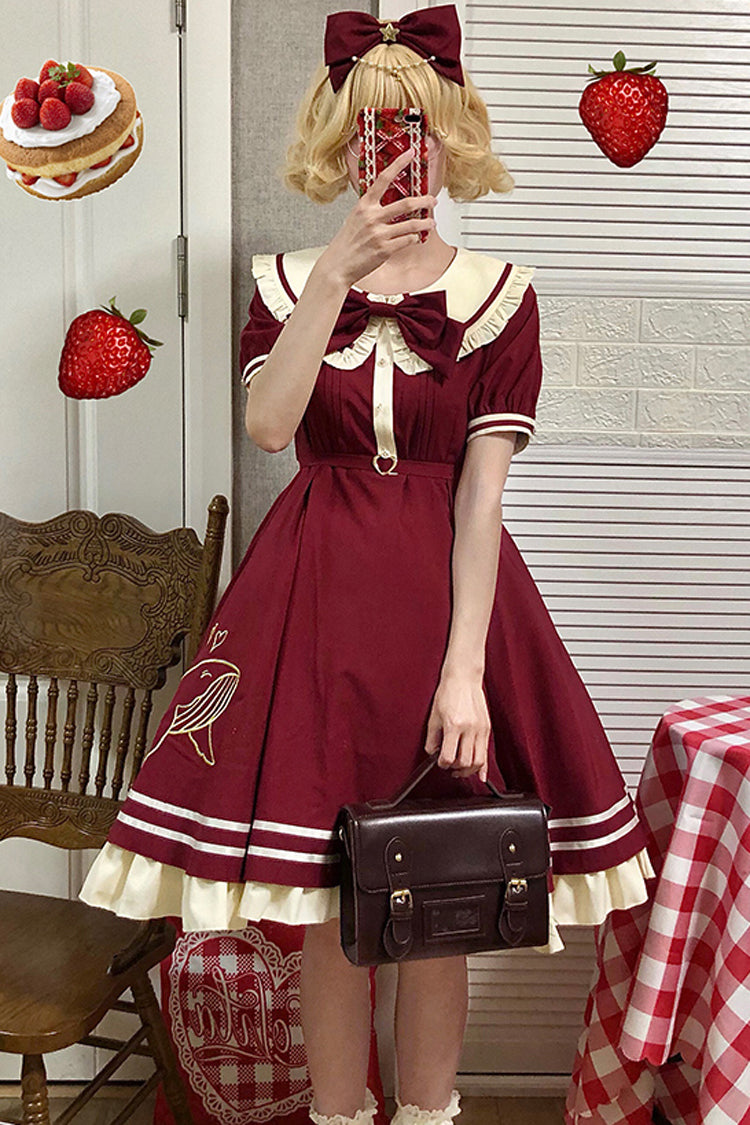 Navy Sailor Short Sleeve Sweet Lolita Dress with Whale Print