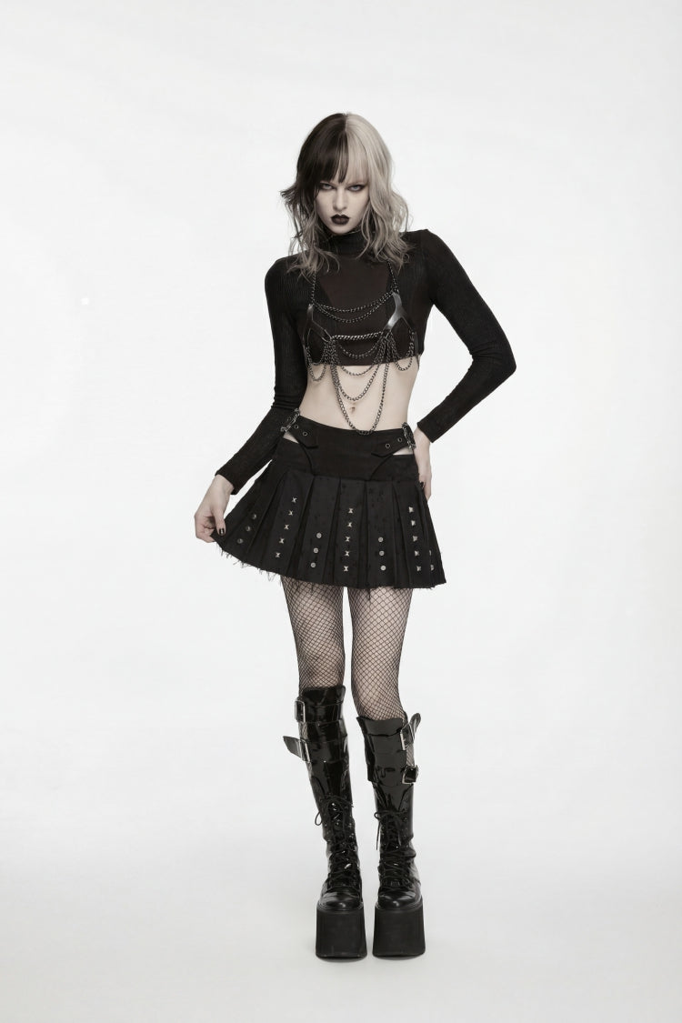 Studded Pleated Preppy Punk Skirt for Women