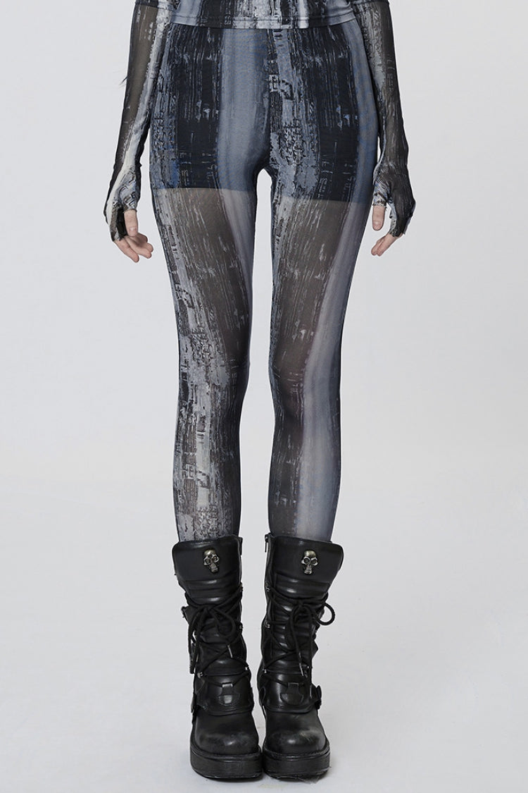 Form-Fitting Mesh Tie-Dye Steampunk Leggings for Women