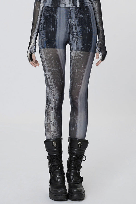 Form-Fitting Mesh Tie-Dye Steampunk Leggings for Women