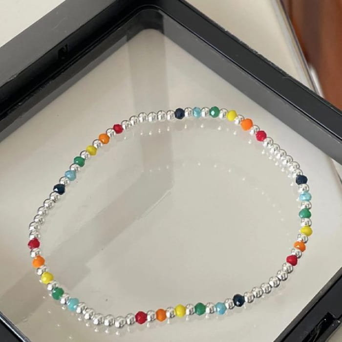 Bead Alloy Anklet - JL0019 - Colorful Beads - Silver