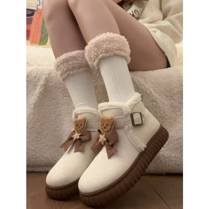Bear Accent Platform Short Snow Boots