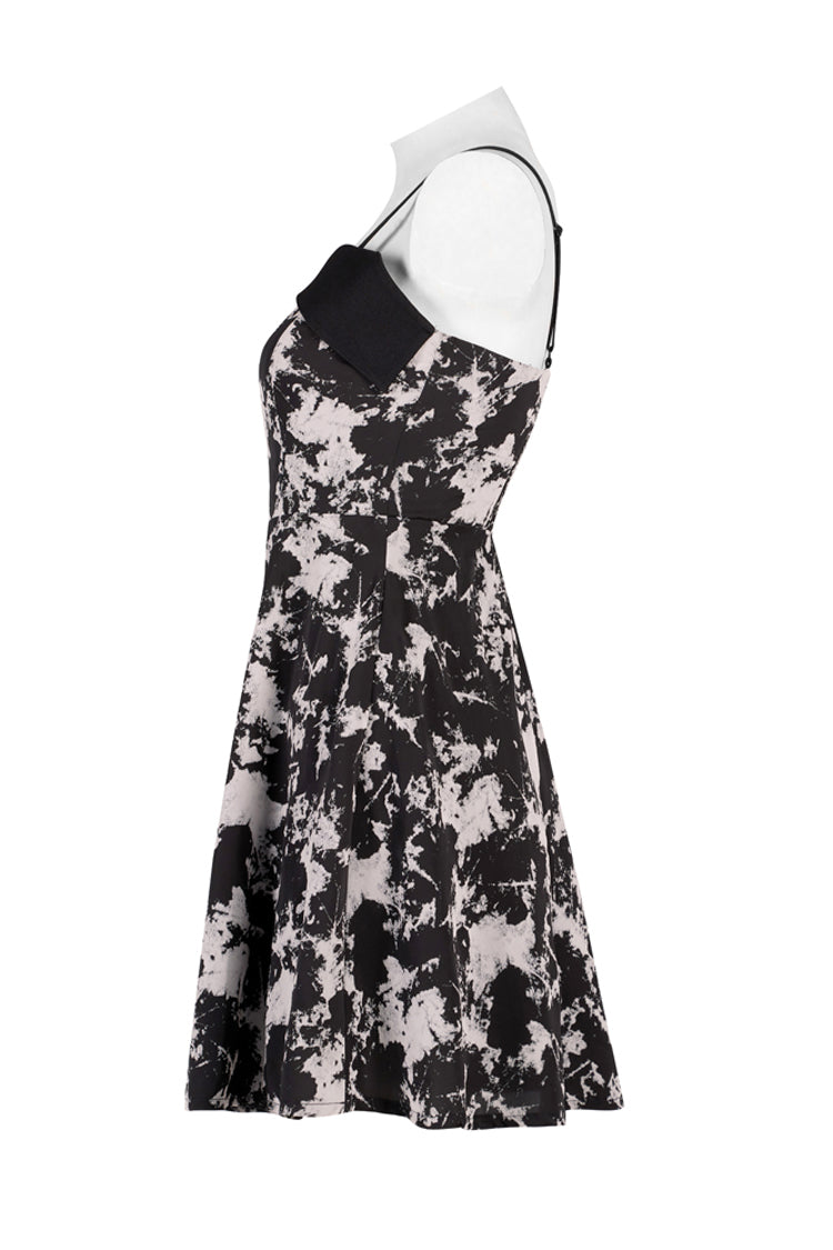 Folding Collar A-Shape Print Punk Slip Dress