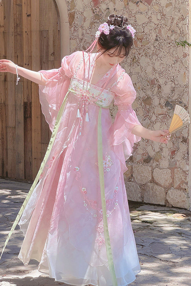 Rose Tang Dynasty V-Neck High Waist Embroidered Women's Casual Sweet Hanfu Ensemble