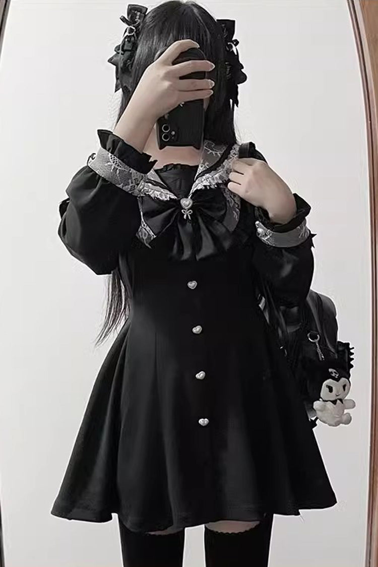 Black Bowknot Stitching Lace Jirai Kei Japanese Dress Shorts Set