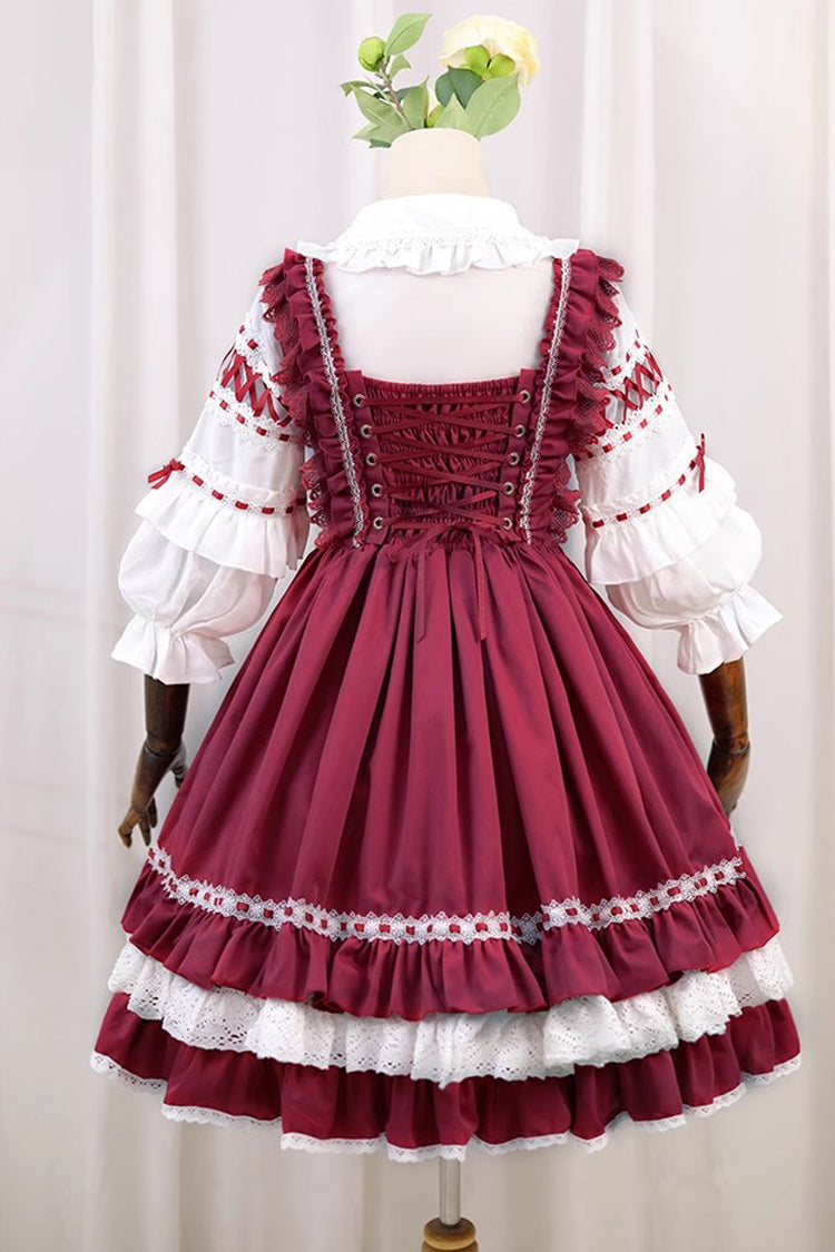 Red and White Sleeveless Layered Lace Jumper by Tina's Gift