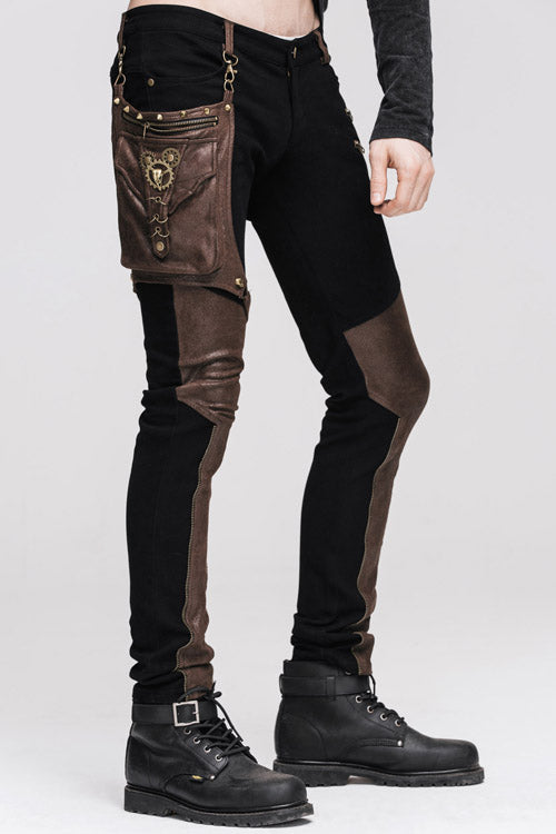 Steampunk Fitted Trousers with Utility Pouch for Men's Party Attire
