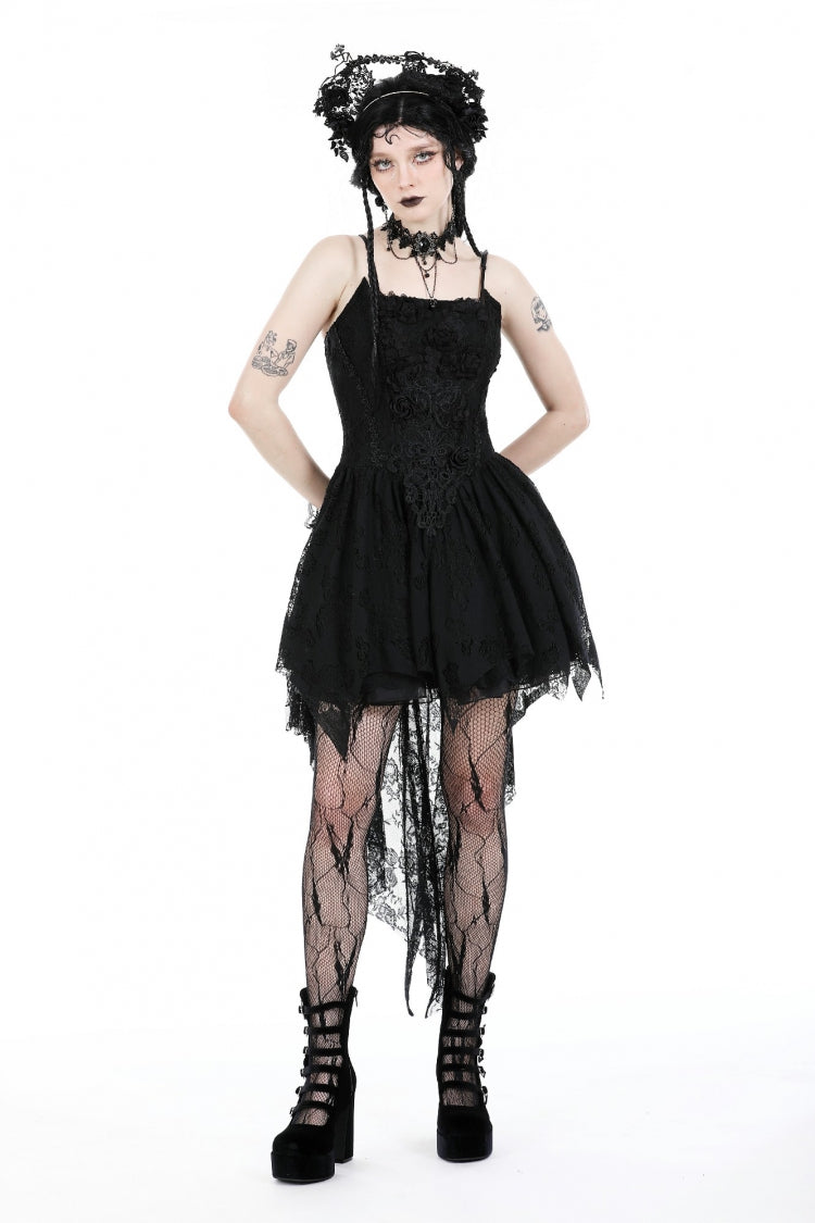Sleeveless Rose Lace Lace-Up Gothic High Low Dovetail Slip Wedding Dress