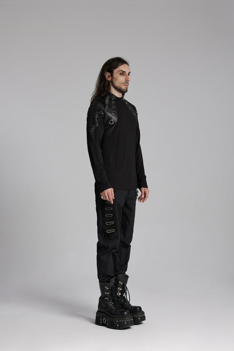 Umbra Crewneck Long-Sleeve Pleated Loop Punk Blouse for Men