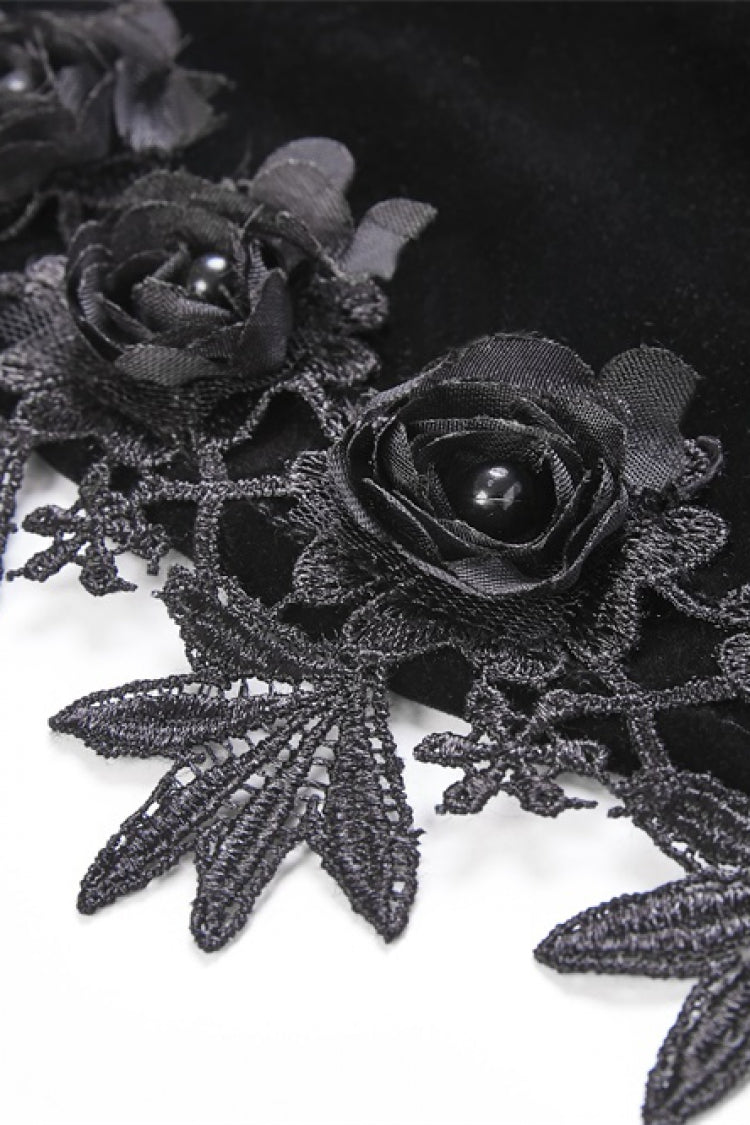 Multi-Layered Long Trumpet Sleeve Rosette Velour Gothic Bolero for Women Lace