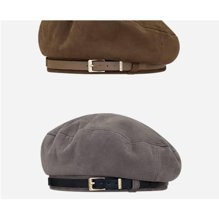 Belt Faux Suede Beret Hat