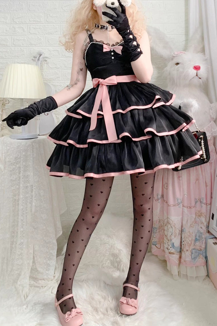 Gothic Sleeveless JSK with Contrasting Rose Hues and Wide Tiered Skirt in 3 Colorways