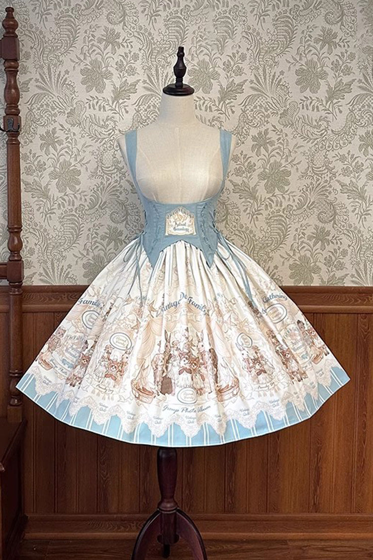 Dollhouse Print Short JSK Dress with Embroidery and Ruffles