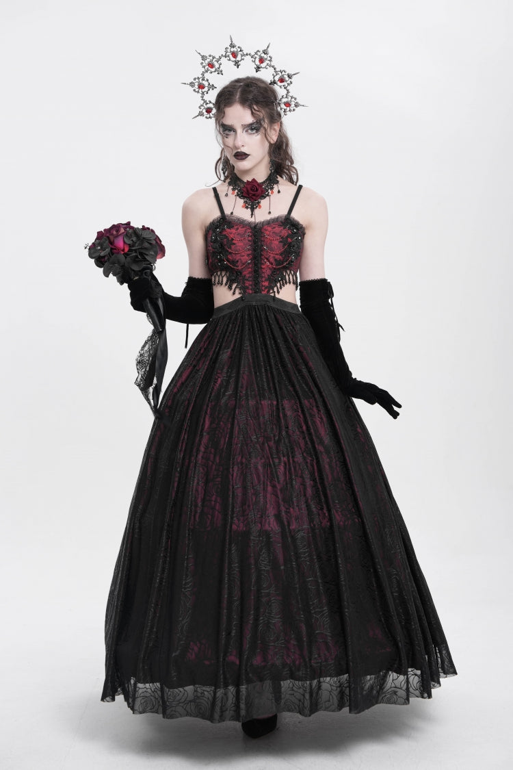 Scarlet Jacquard Floral Embroidered Ripped Gothic Slip Dress