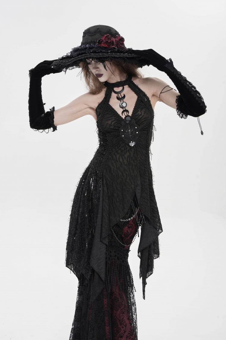 Modern Black Cut-Out Slim Sleeveless Halter Gothic Tank Top