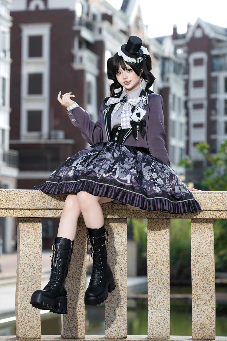 Black/Purple Printed Ruffled Sweet Classic Skirt Set - Magic Troupe