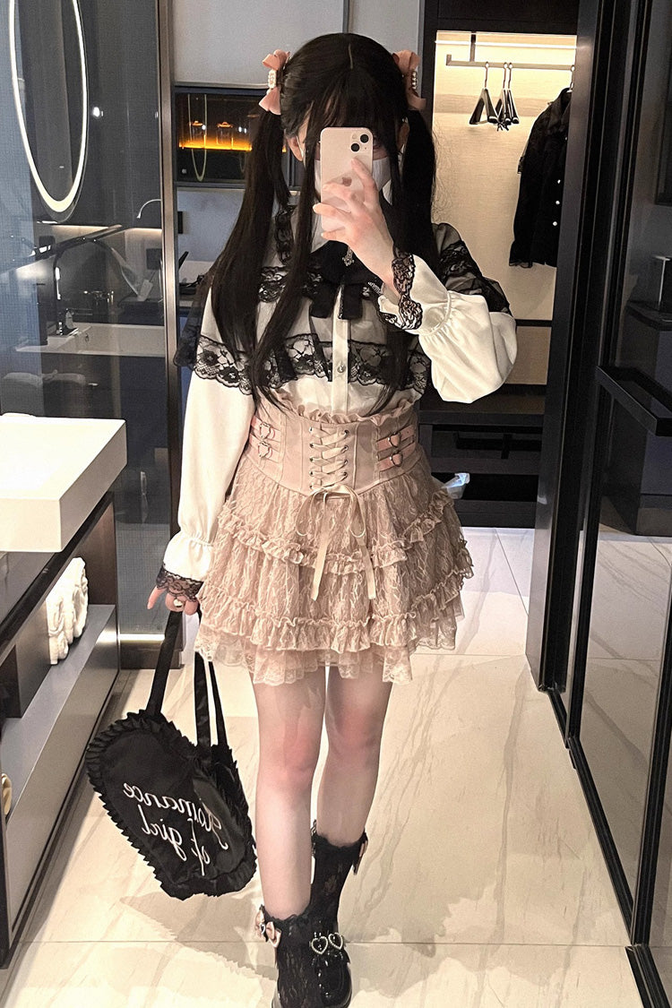 Rose Palpitations High Waisted Sweet Jirai Kei Skirt with Lace