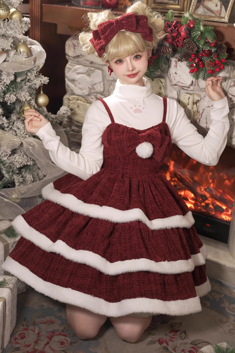 Christmas Carol Triple-Layered Bow Sweet Lolita Jsk Dress