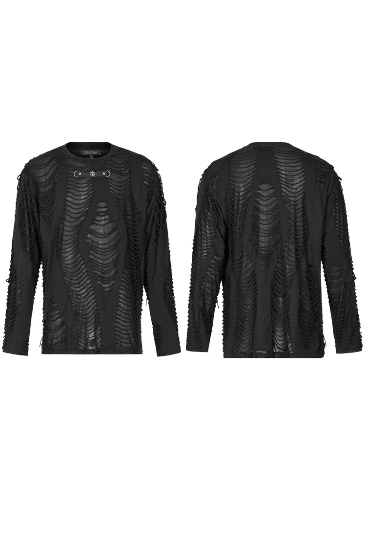 Jet Crewneck Long-Sleeve Double-Layer Distressed Gothic Blouse for Men