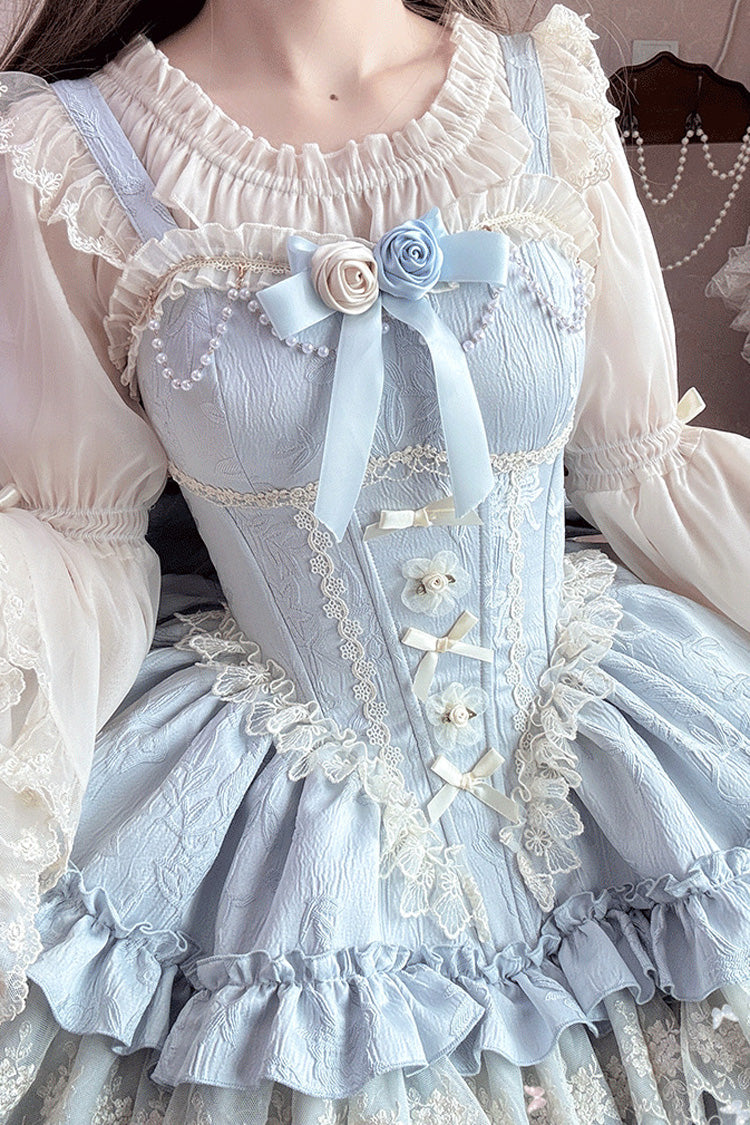 Blush Sleeveless Multi-Layer Ruffle Bow Lace-Up Sweet Princess JSK Dress