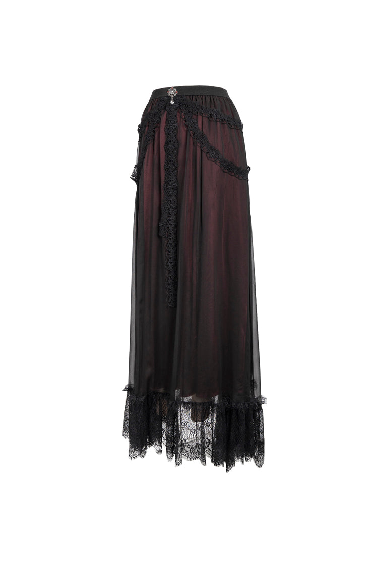 Crimson & Noir Butterfly Pendant Chiffon Gothic Skirt