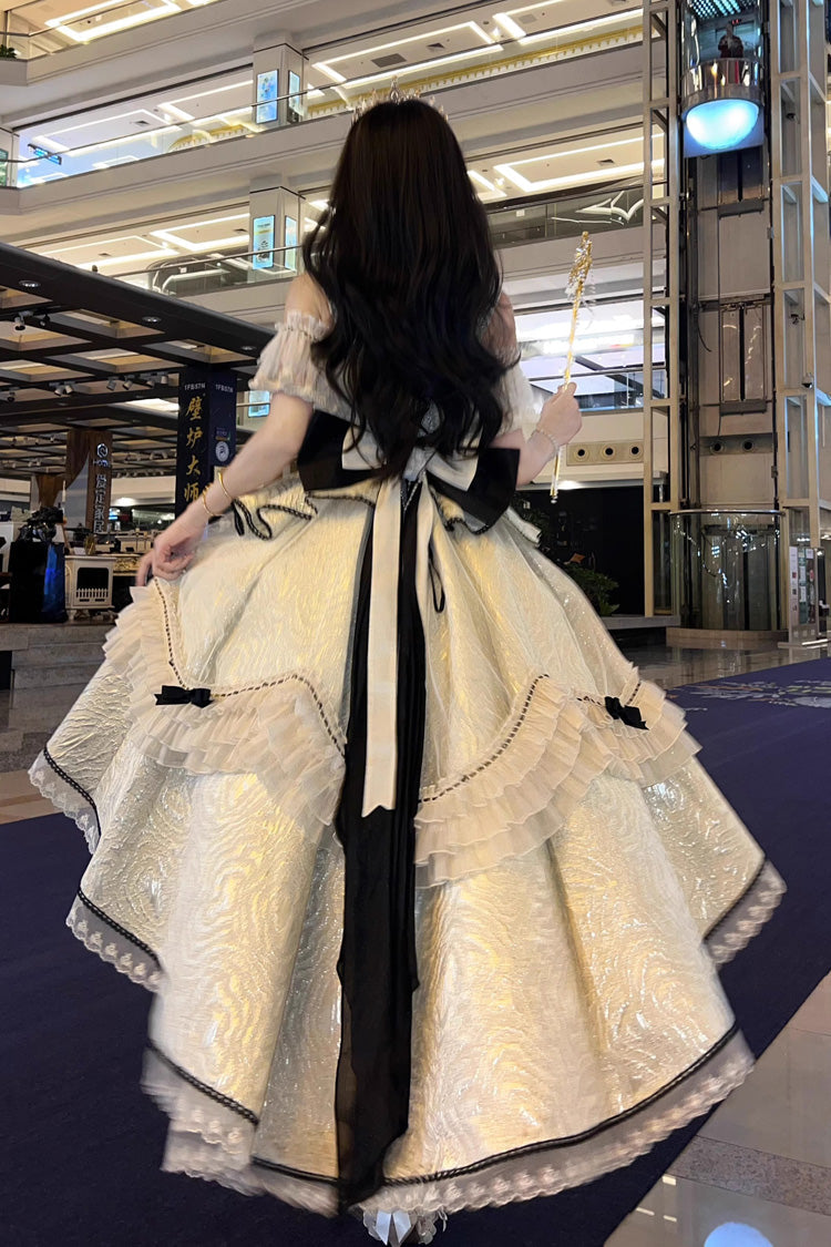 Ivory and Black Elegant Princess Lolita JSK Dress with Ruffle and Bowknot