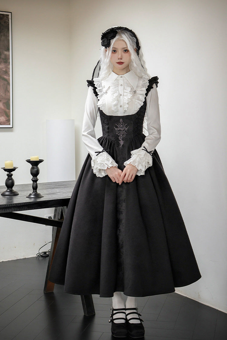 Black Cross Snake Print Embroidery Gothic Lolita Strap Dress