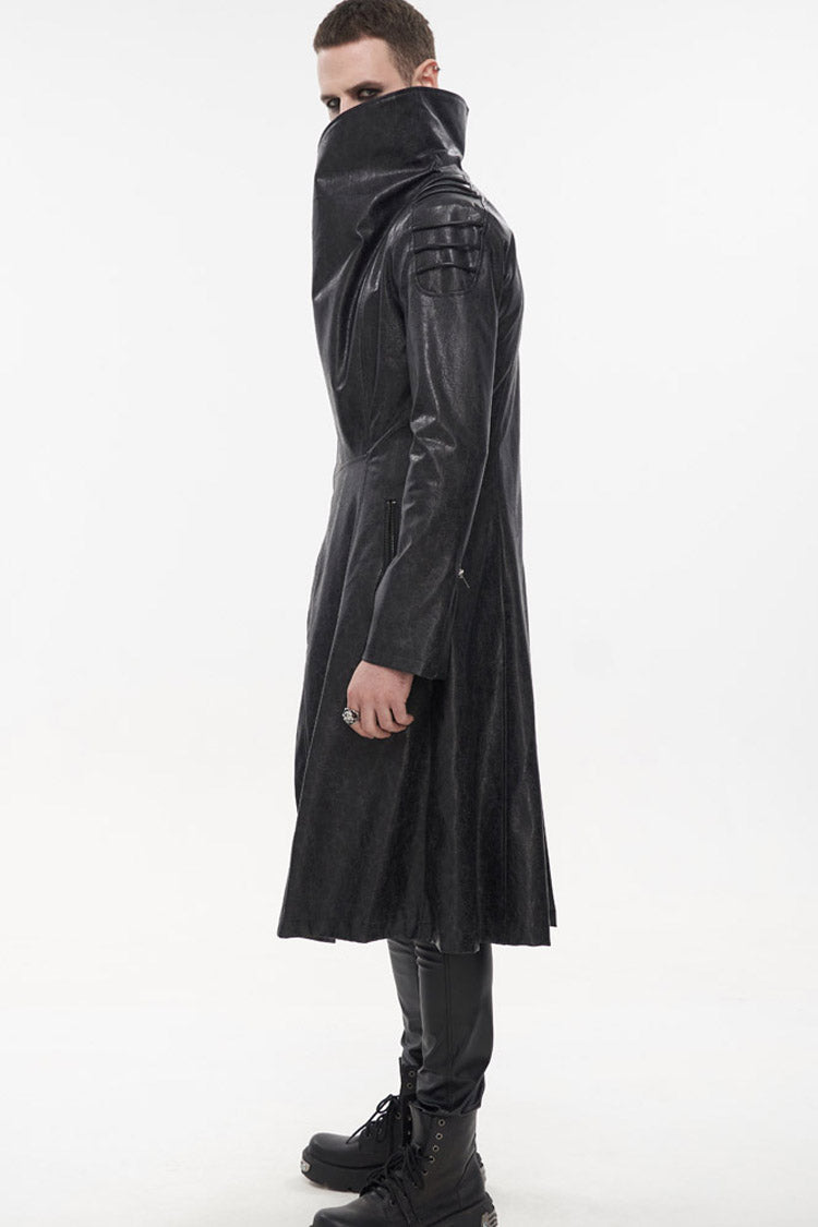 Slim Men's Long Coat with Oversized Collar, Thick Rope, Punk Style