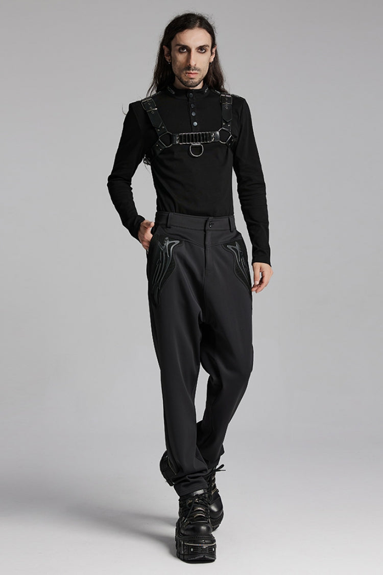 Raven Punk Trousers with Rivet Trims and Leather Panels