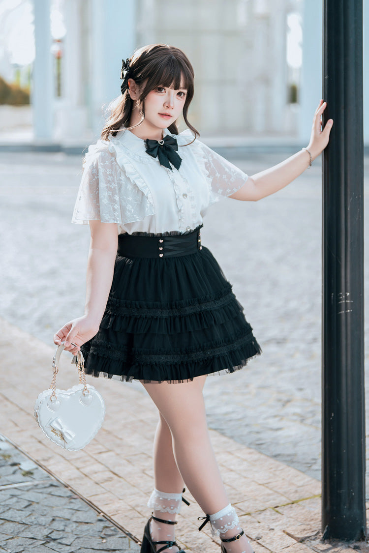 Velvet Bunny Double-Layered Ruffled Lace Sailor Collar Plus-Size Two-Piece