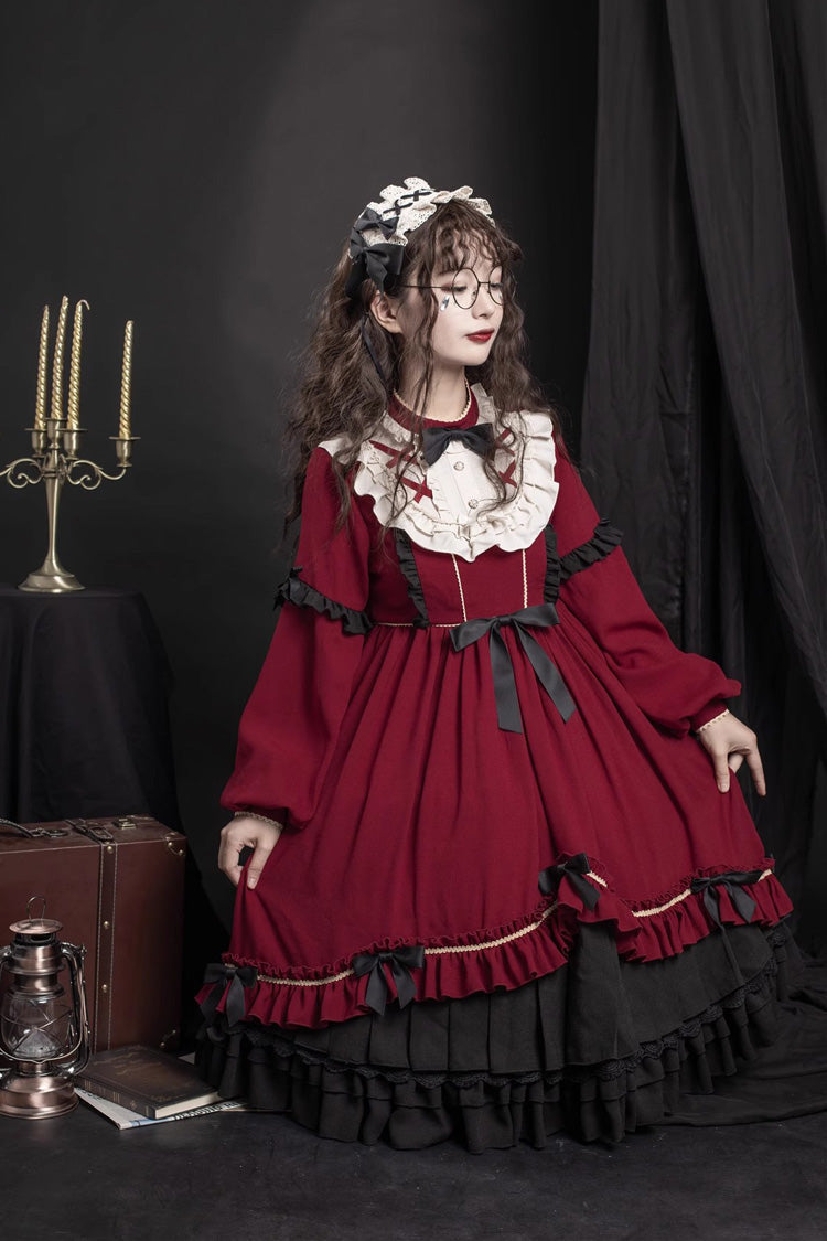 Crimson Ruffled Bow Daily Sweet Princess Lolita Gown