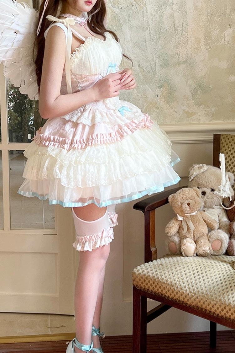 Pink Multi-Layered Ruffled Bow Lace Ballet Sweet Lolita Dress
