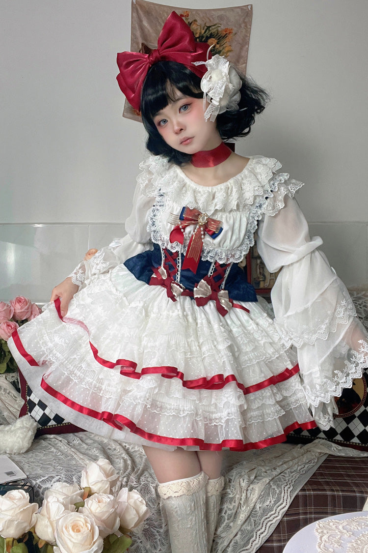 Snow White Ruffle Bow Lace Sweet Lolita JSK Dress, Two Versions