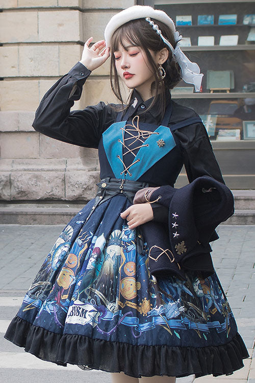 Navy Sea of Abyss Japanese Ruffled Classic Lolita JSK