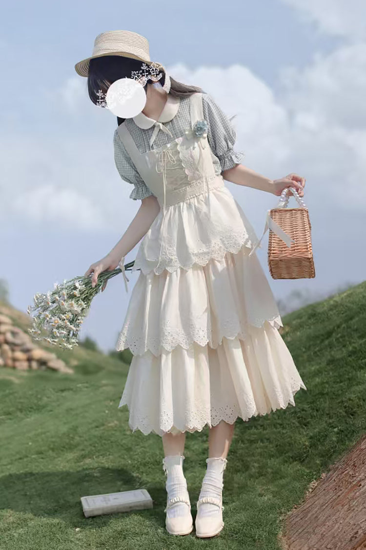 Ivory Sleeveless Triple Ruffled Lace-Up Sweet Elegant Lolita JSK