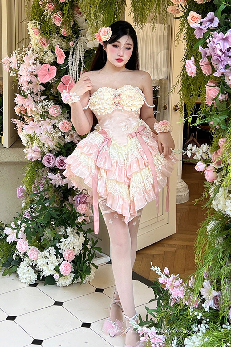 Lace Lolita Dress with Multi-Layer Ruffles, Bowknot, Dreamy Love