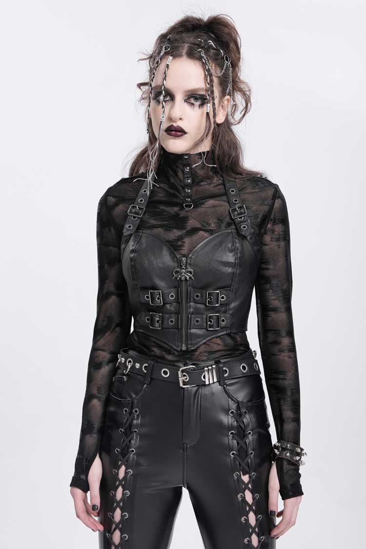 Punk Overbust Corset with Halterneck Buckle Design