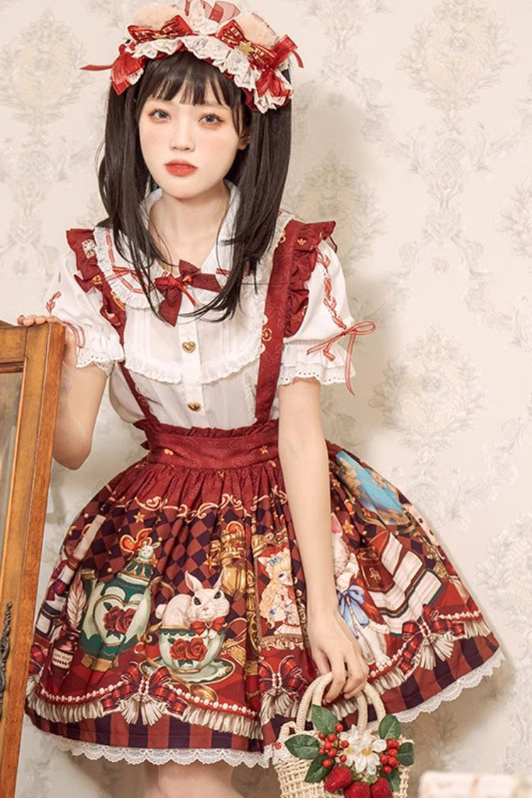 Red Print Ruffle Bow Sweet Lolita Skirt