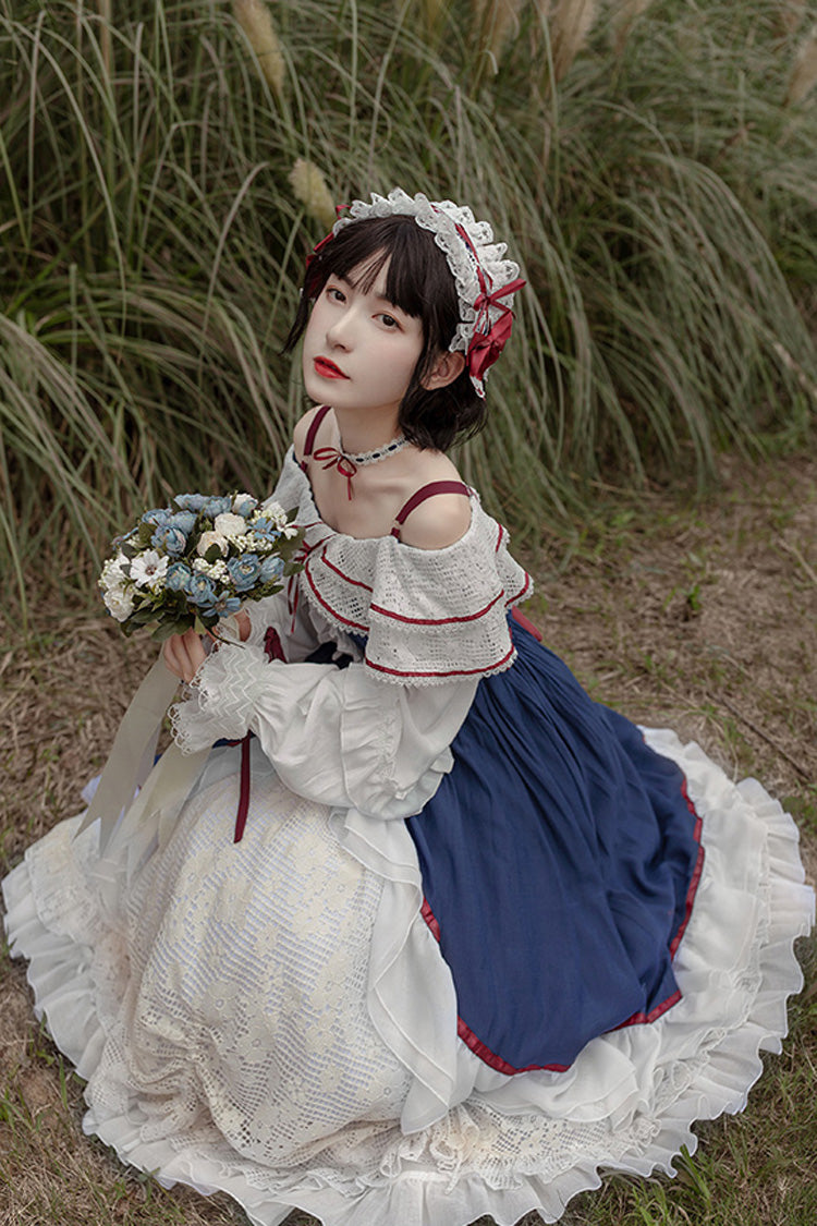 Blue and White Sweet Lolita Cardigan with Bowknot and Long Sleeves