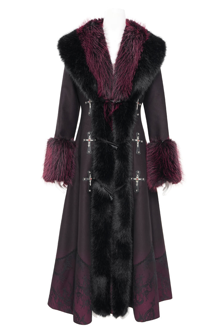 Noir & Scarlet Cross-Laced Lace Gothic Long Coat