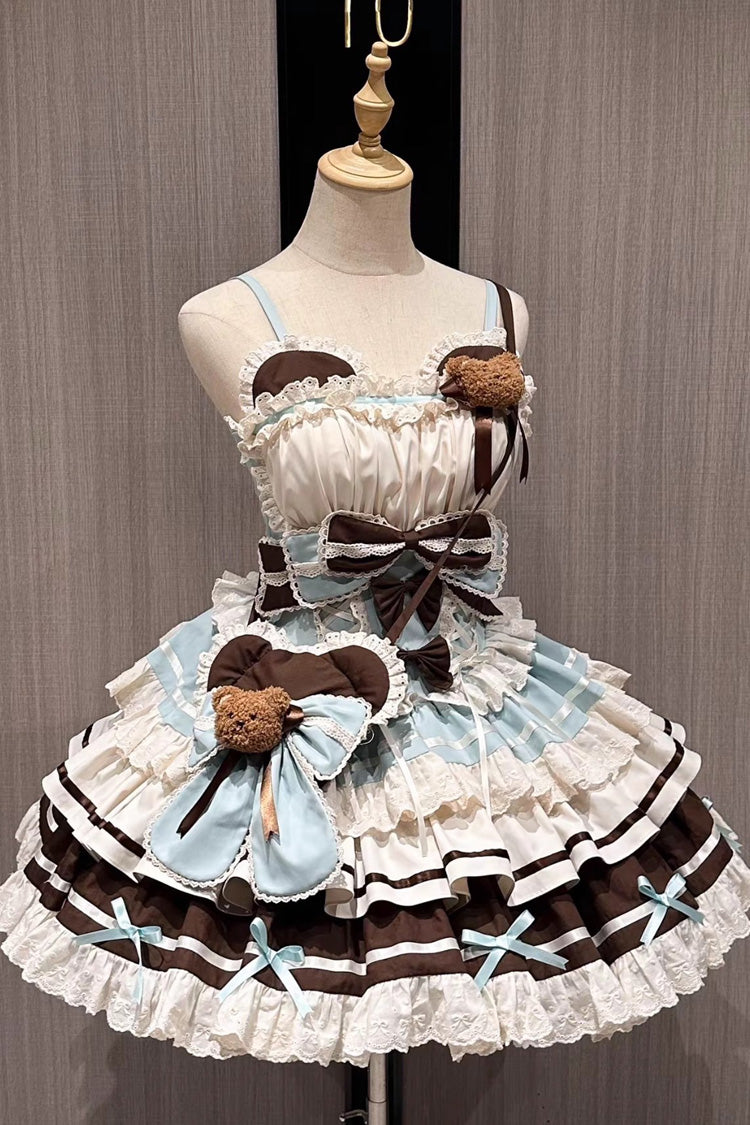 Green and Chocolate Sweet Lolita JSK Dress with Multi-Layered Ruffle and Bowknot