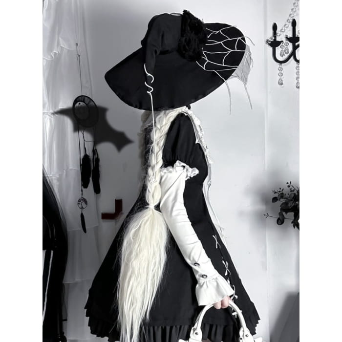Black Spider Web Halloween Witch Hat